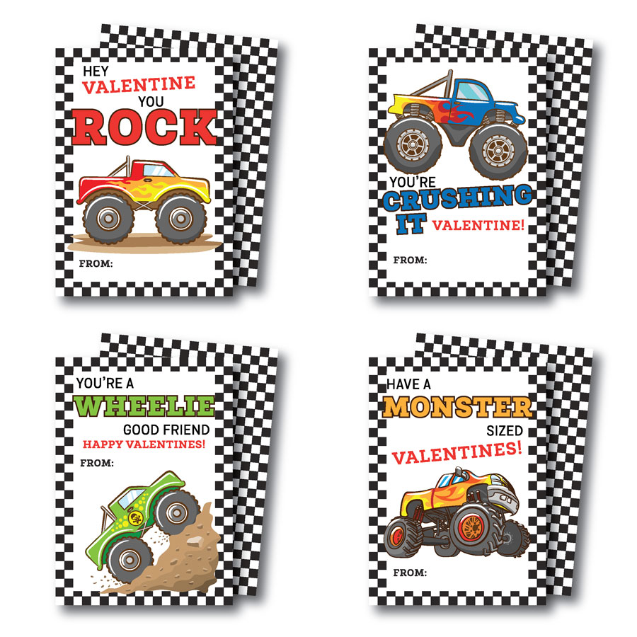 Printable Monster Truck Valentines Cards Simply Noted